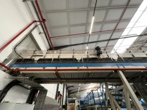 Sipac Sipac and Anduze Overhead Convoyeur Belt from Spiral Elevator to Palletiser - Line 1