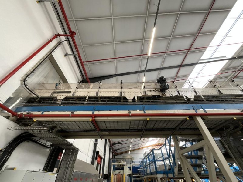 Sipac Sipac and Anduze Overhead Convoyeur Belt from Spiral Elevator to Palletiser - Line 1