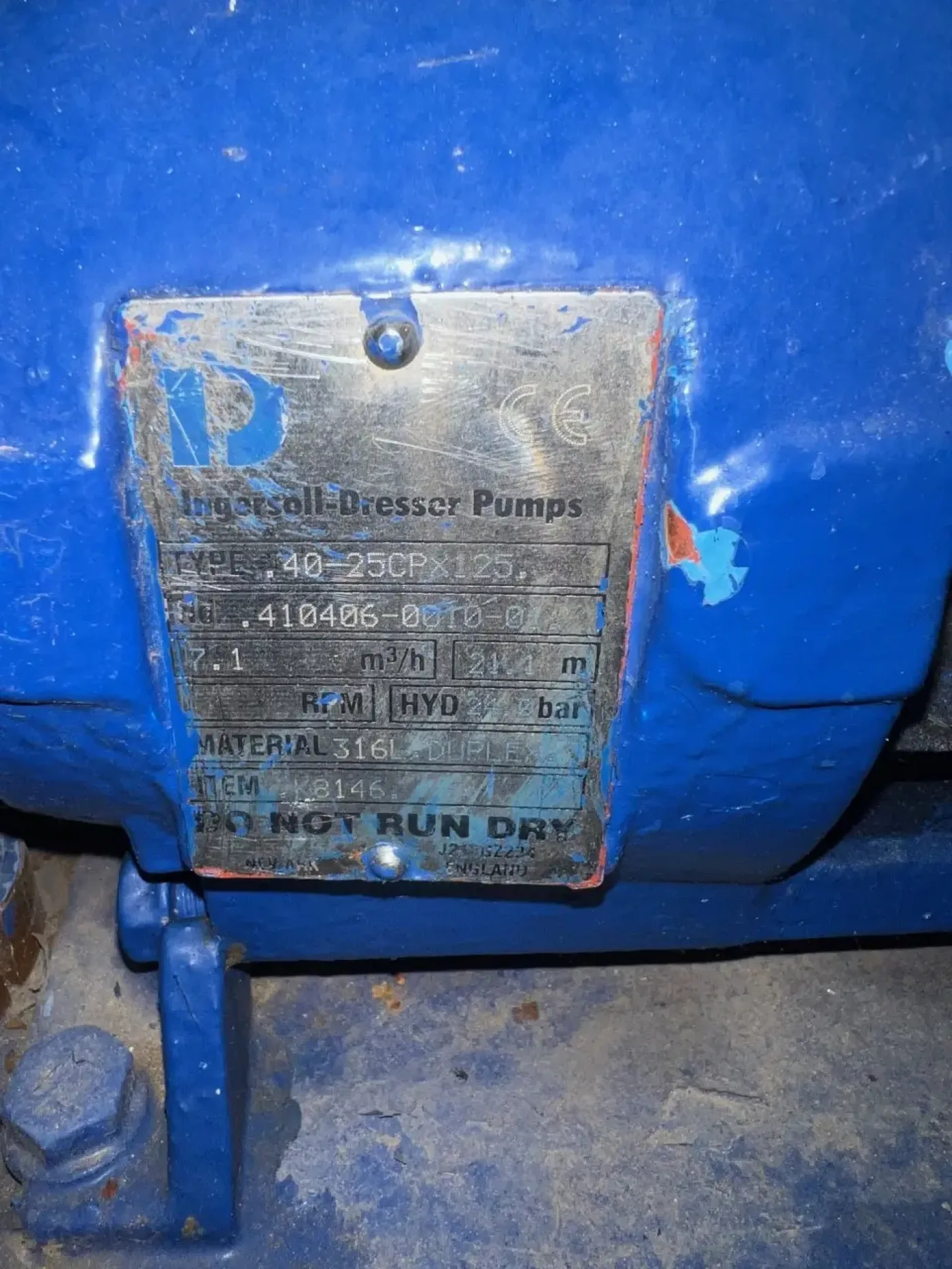 USED INGERSOLL-DRESSER PUMPS 40-25CPX125 7.1 m3h 316L CENTRIFUGAL PUMP - 2