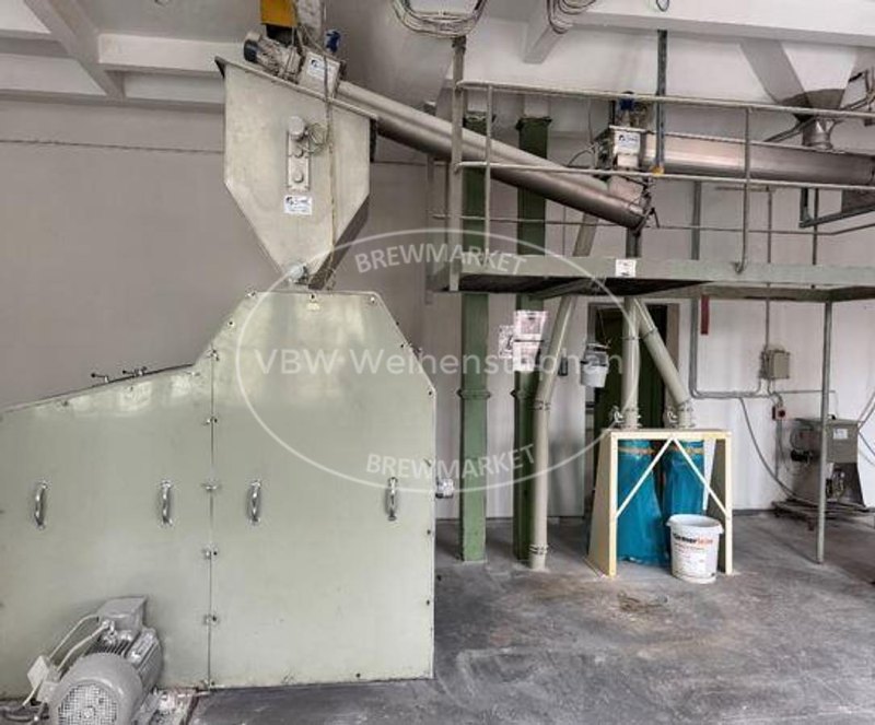 Six-roll crushing mill, including feed screw with conditioning