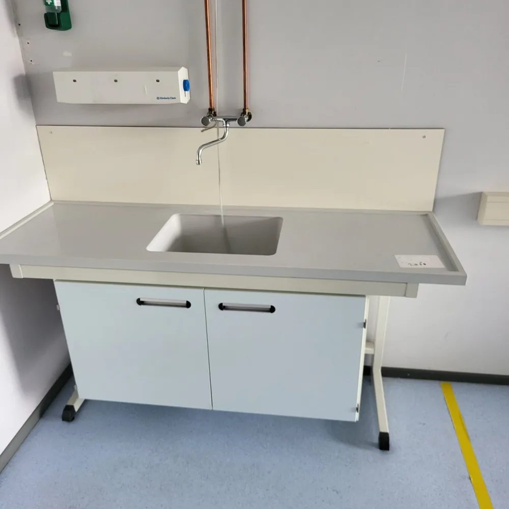 2065 - Used S+B Laboratory wall table with sink (190 cm)