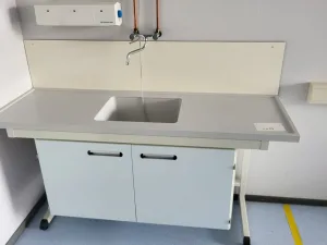 2065 - Used S+B Laboratory wall table with sink (190 cm)