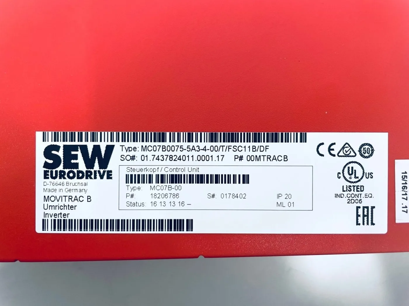 SEW Eurodrive MC07B0075-5A3-4-00 Movidrive Umrichter Steuerkopf/ Control Unit - 4