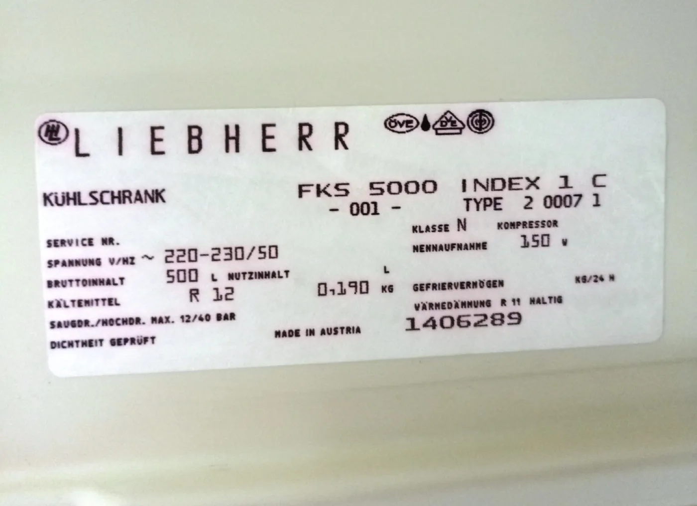 ARMADIO TERMOSTATICO – LIEBHERR – MOD. FKS 5000 - 3