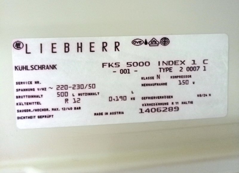 ARMADIO TERMOSTATICO – LIEBHERR – MOD. FKS 5000