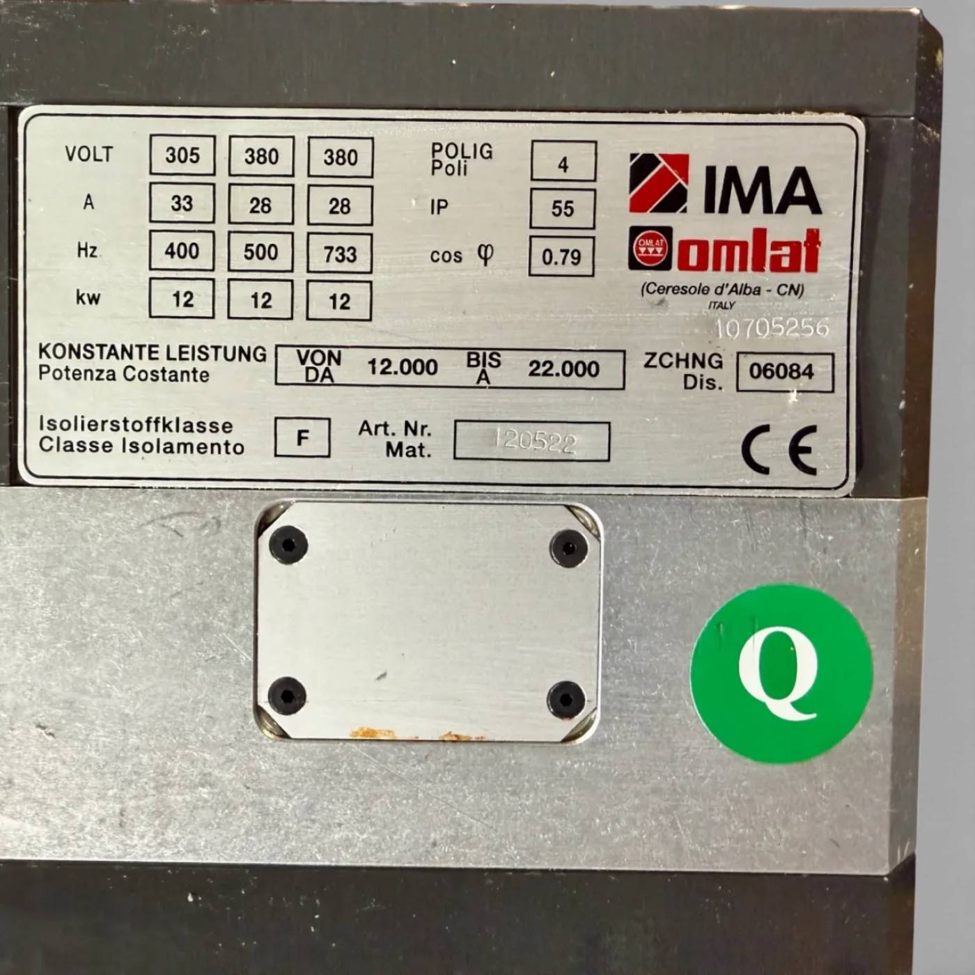 OMLAT Hauptspindel Motorspindel Motor Hauptmotor Typ mW 13,5 10 4 12 kW Art Nr 120522 IMA CNC (spindle motor, main spindle) - 2