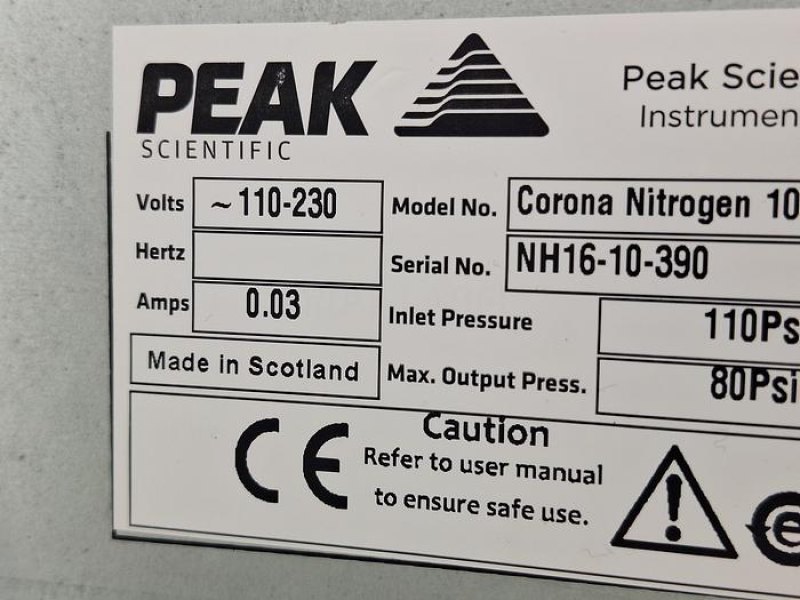 Peak Scientific Corona Nitrogen Generator paired with Air Compressor