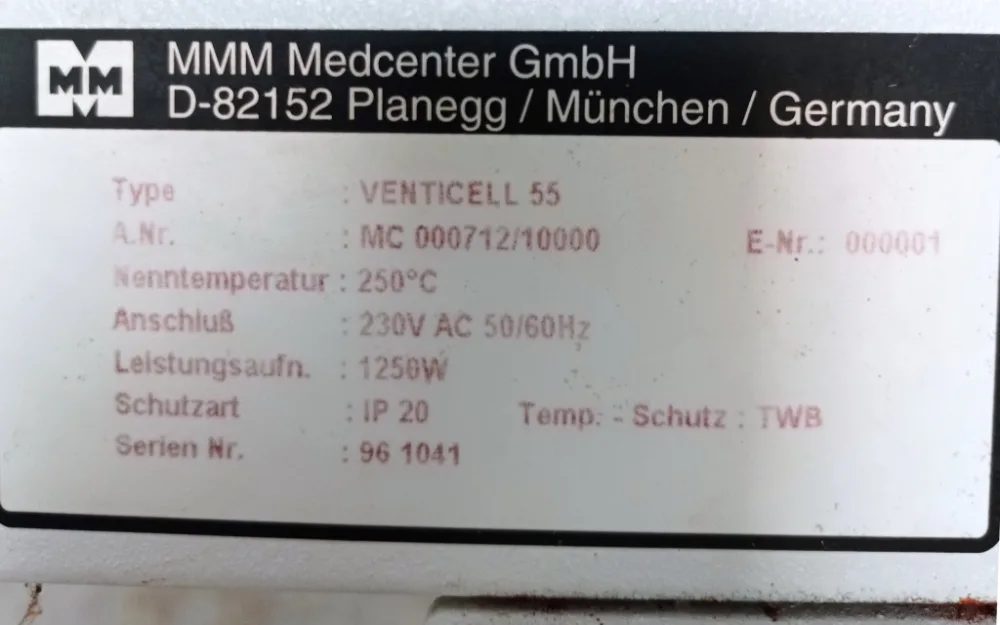 FORNO DI ESSICCAZIONE DA LABORATORIO – MMM MEDCENTER GMBH – MOD. VENTICELL 55