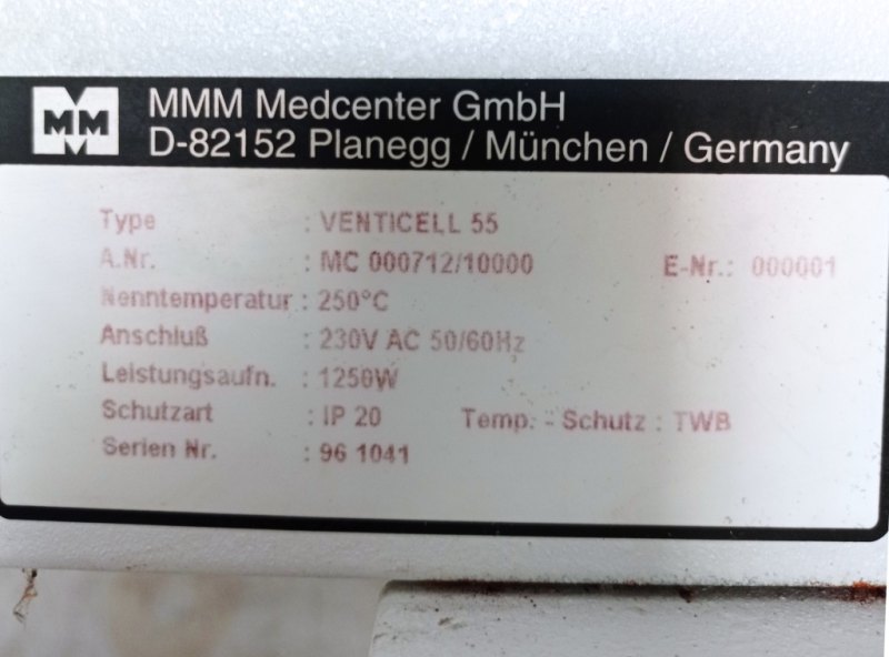 FORNO DI ESSICCAZIONE DA LABORATORIO – MMM MEDCENTER GMBH – MOD. VENTICELL 55