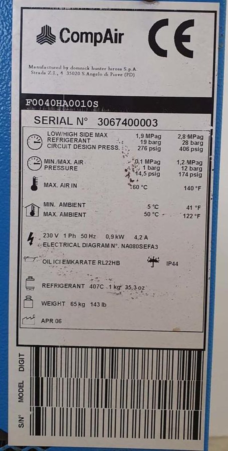 CompAir F40H Refrigeration Compressed Air Dryer