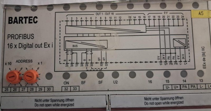 Bartec Modex PROFIBUS Modul mit DP-Adresse 23 digitales Ex-i Ausgangsmodul mit 16 Kanälen