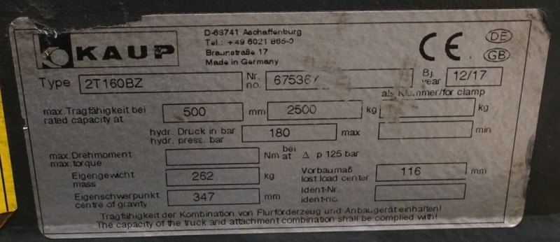 Zinkenverstellgerät Kaup 2T160BZ (2017)