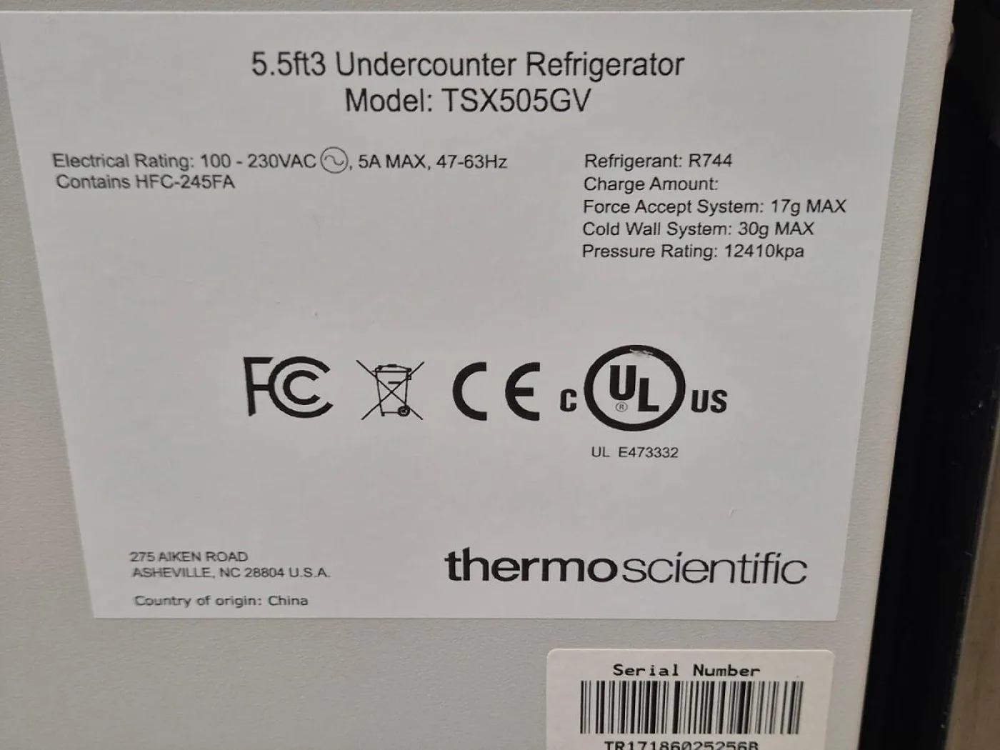 Thermo Scientific TSX Undercounter Refrigerator - 4