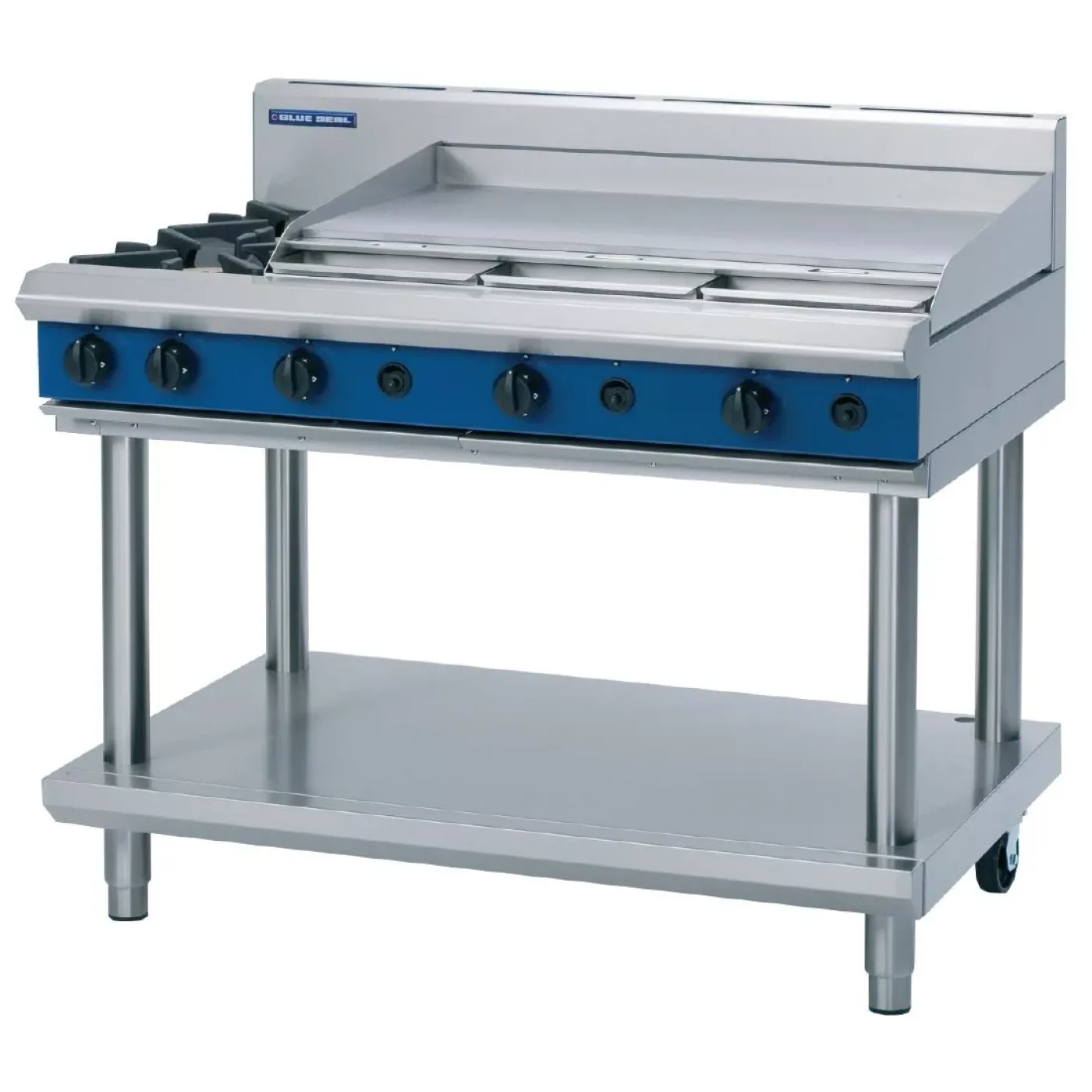 Blue Seal Evolution Cooktop 2 Open/1 Griddle Burner LPG on Stand 1200mm G518A-LS/L - islandcatering - 1