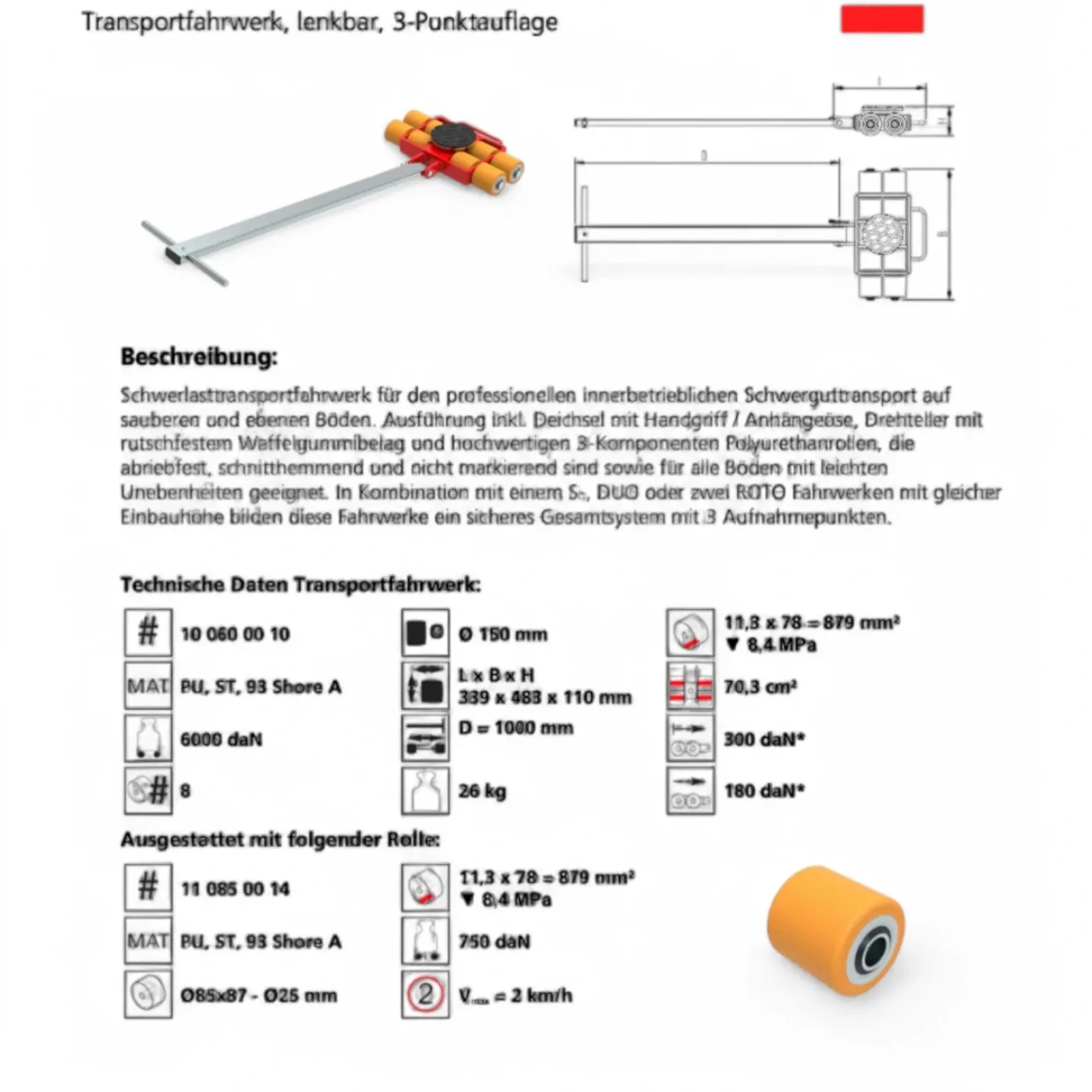 Transportfahrwerk Panzerrollen Set HTS ECO-Skate I 120L+S / 24t Traglast Art.-Nr. 10.120.00.10 - 8