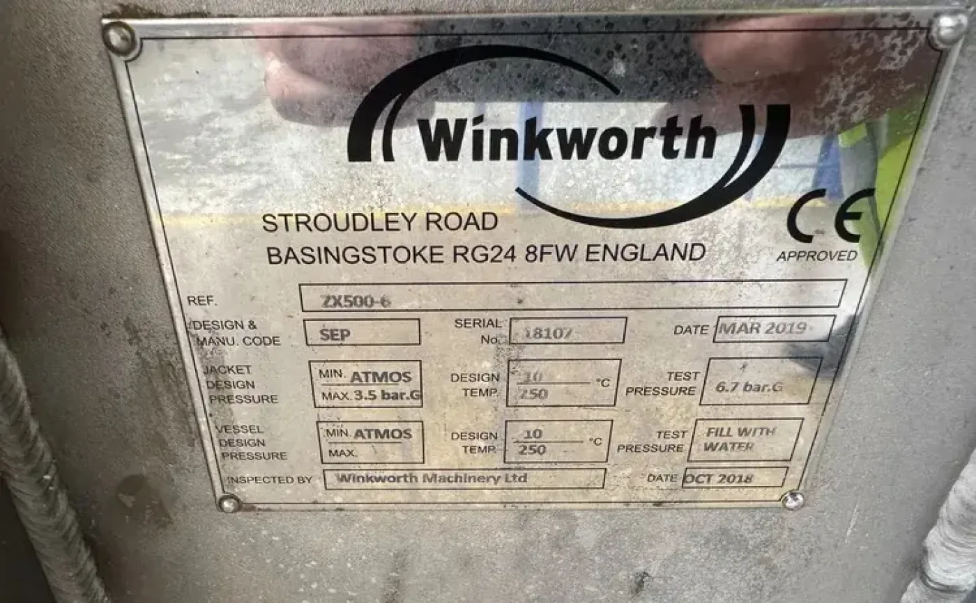 DOUBLE SIGMA MIXER WINKWORTH ZX500-6 IN STAINLESS STEEL 304 778 LITERS WITH JACKET AND EXTRUSION SCREW USED - 2