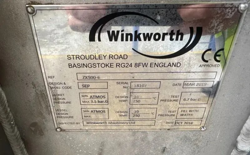DOUBLE SIGMA MIXER WINKWORTH ZX500-6 IN STAINLESS STEEL 304 778 LITERS WITH JACKET AND EXTRUSION SCREW USED