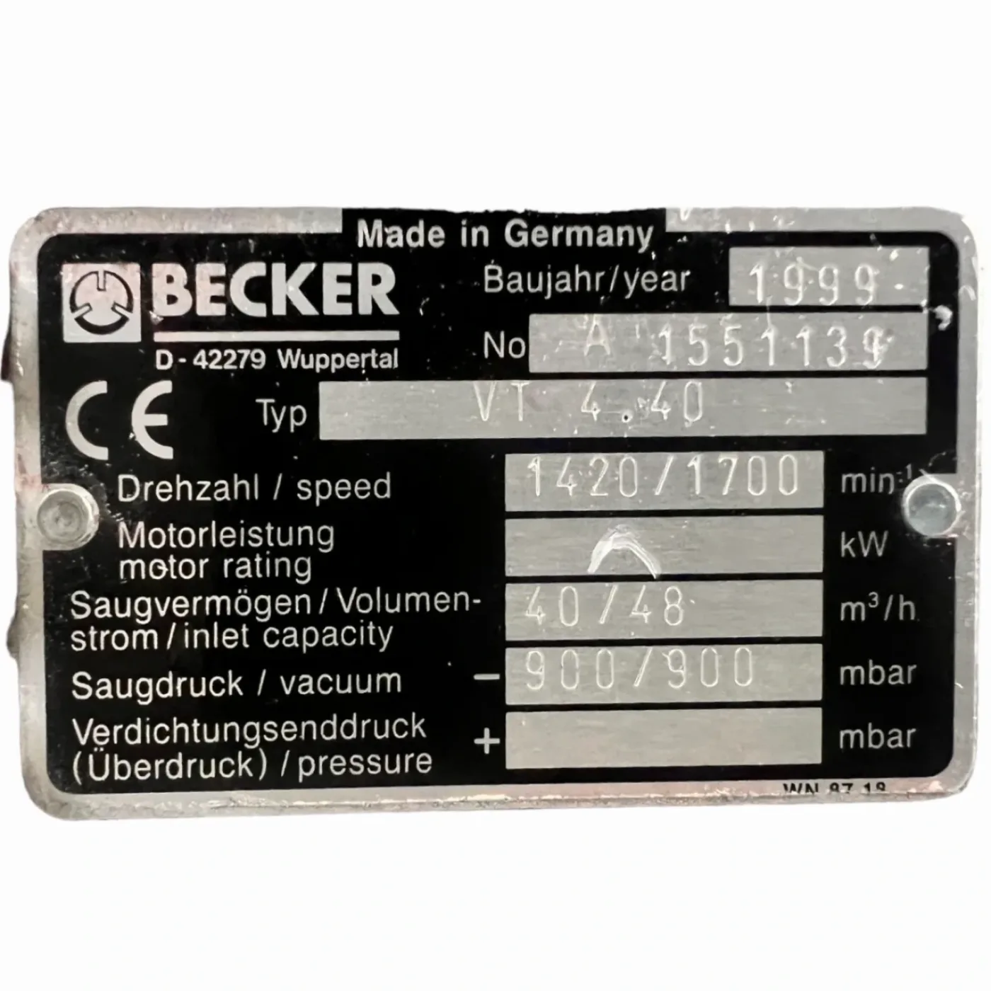 BECKER VT 4.40 DREHSCHIEBER-VAKUUMPUMPE Art.-Nr. A1551139 - 6