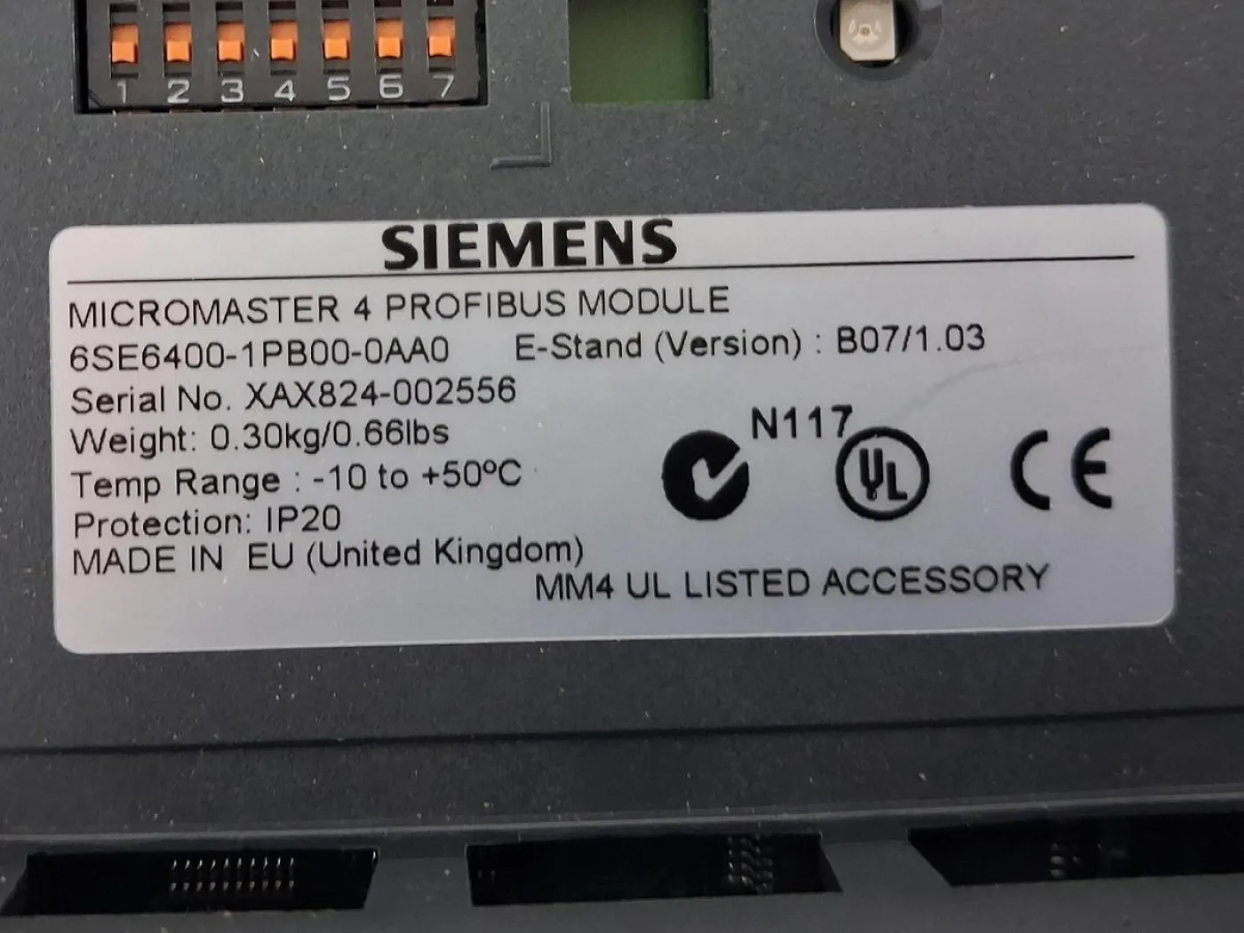 Siemens MICROMASTER 4 PROFIBUS Module 6SE6400-1PB00-0AA0 - 6