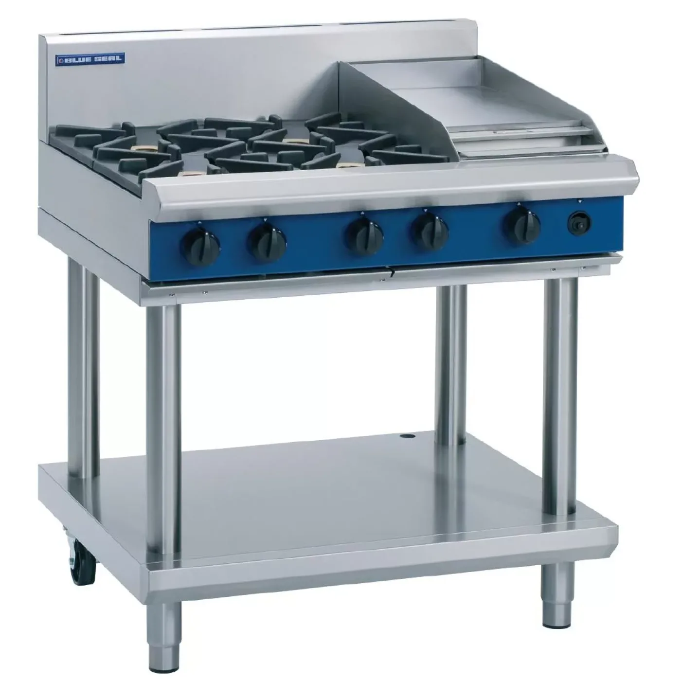 Blue Seal Evolution Cooktop 4 Open/1 Griddle Burner Nat Gas on Stand 900mm G516C-LS/N - islandcatering - 1