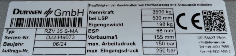 Zinkenverstellgerät Durwen RZV 35 S B=1150 mm (2024)