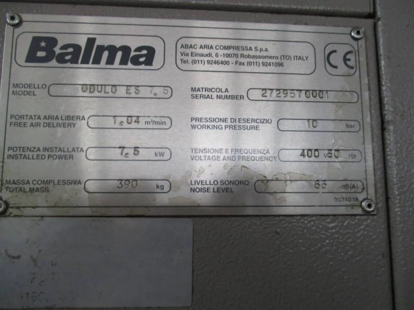 Compressore Balma mod. MODULO ES 7,5 - a norme CE - 3