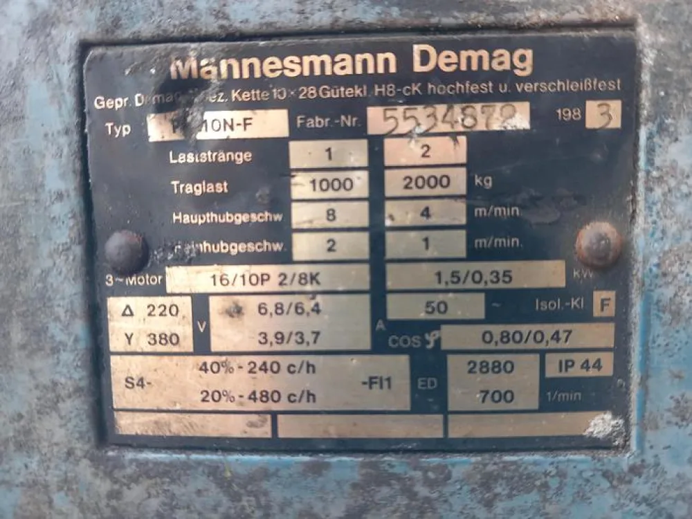 Guincho elétrico DEMAG de 1 ton