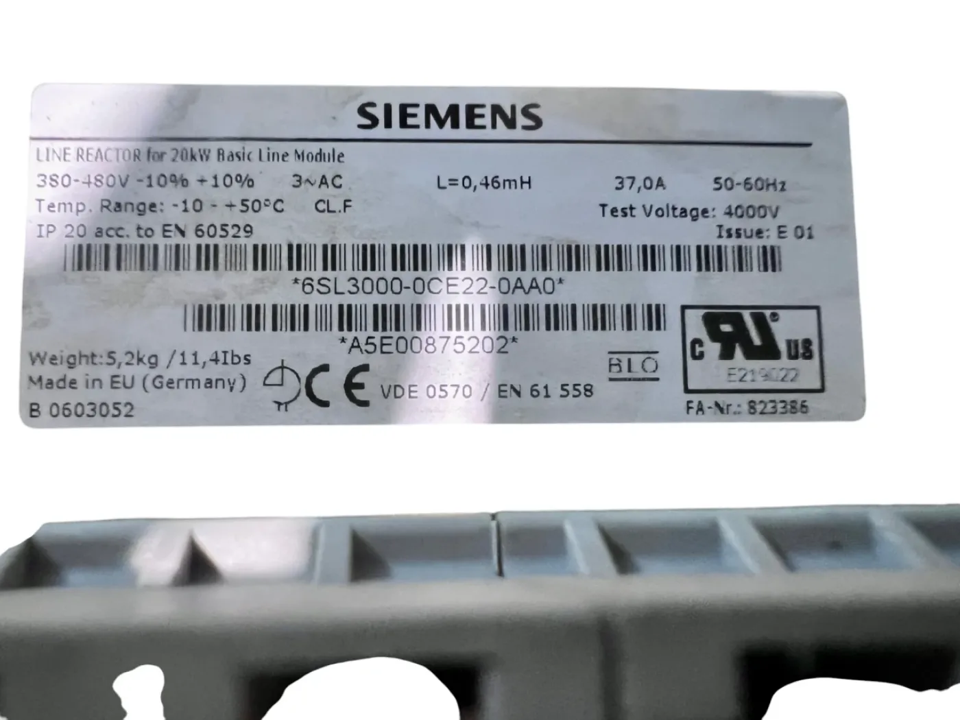Siemens Netzdrossel 37 A 380–480 V 0,46 mH – Line Reactor | Drosselspule | 6SL3000-0CE22-0AA0 - 5