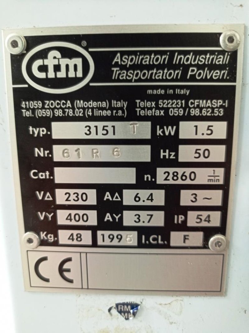 ASPIRATORE INDUSTRIALE PER POLVERI – CFM – MOD. 3151 T