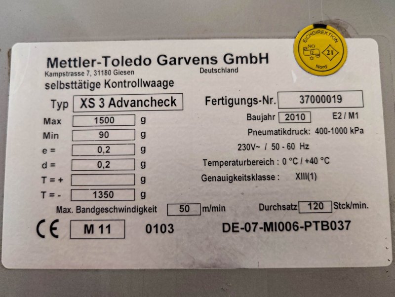 Mettler Toledo XS 3 Advancheck H/X-Ray - Metal detector