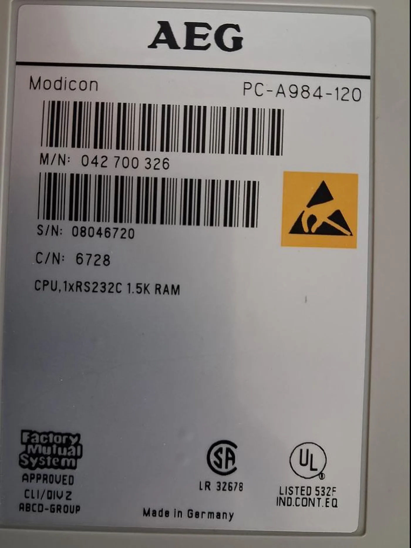 AEG Modicon PC-A984-120 PLC CPU Module - 5