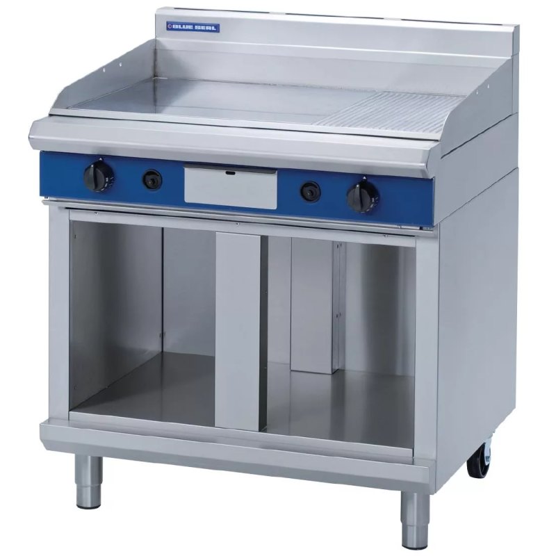 Blue Seal Evolution Chrome 1/3 Ribbed Griddle with Cabinet Base LPG 900mm GP516-CB/L - islandcatering