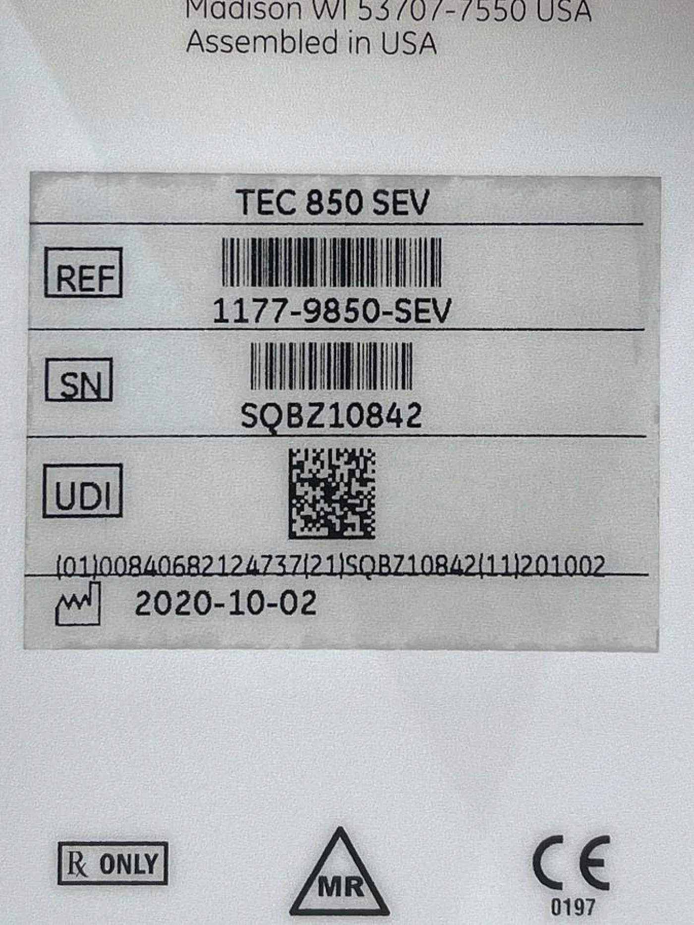 GE Datex-Ohmeda TEC 850 Sevoflurane YOM: 2020 REF: 1177-9850-SEV - 6