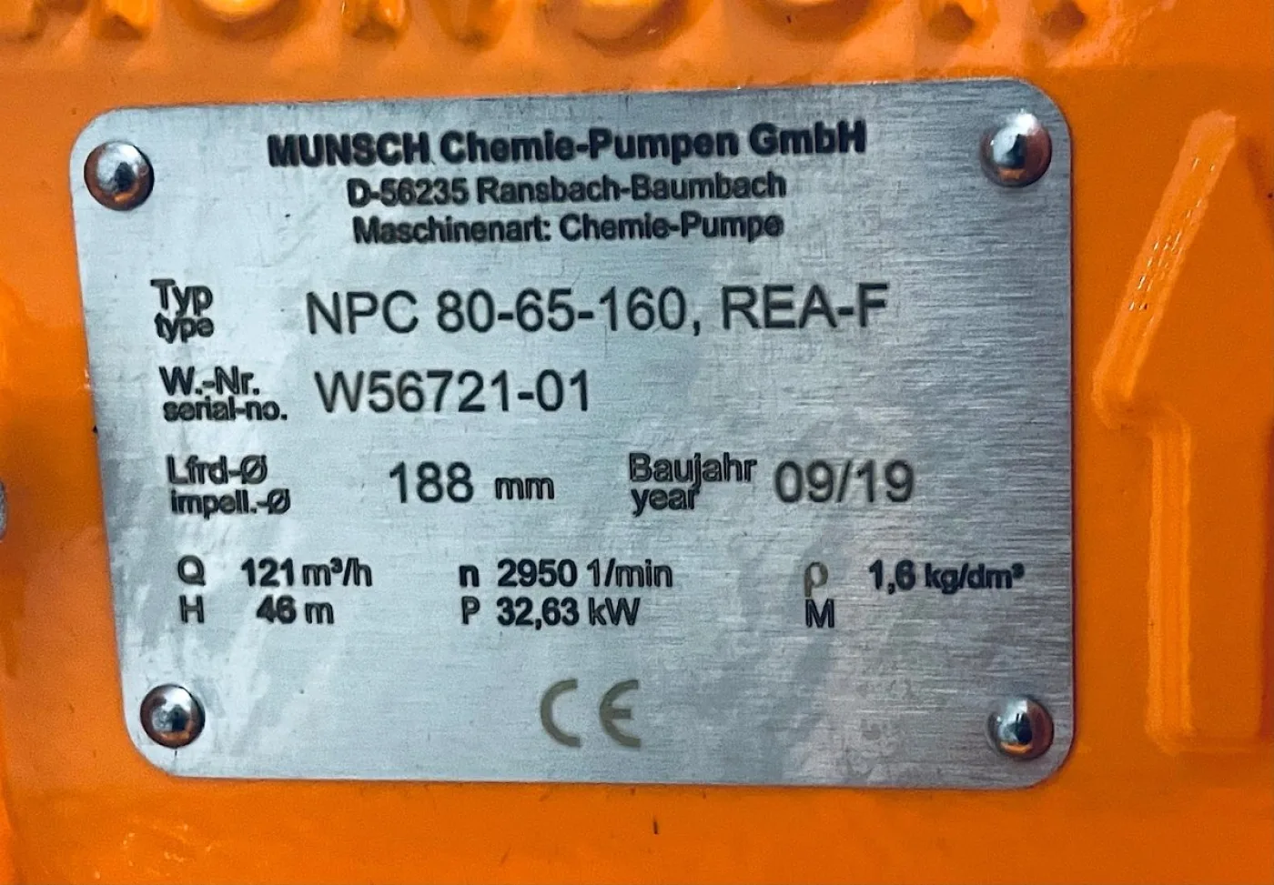 Munsch Chemiepumpe NPC90-65-160,REA-F mit ABB 45 kW Antriebsmotor - 4