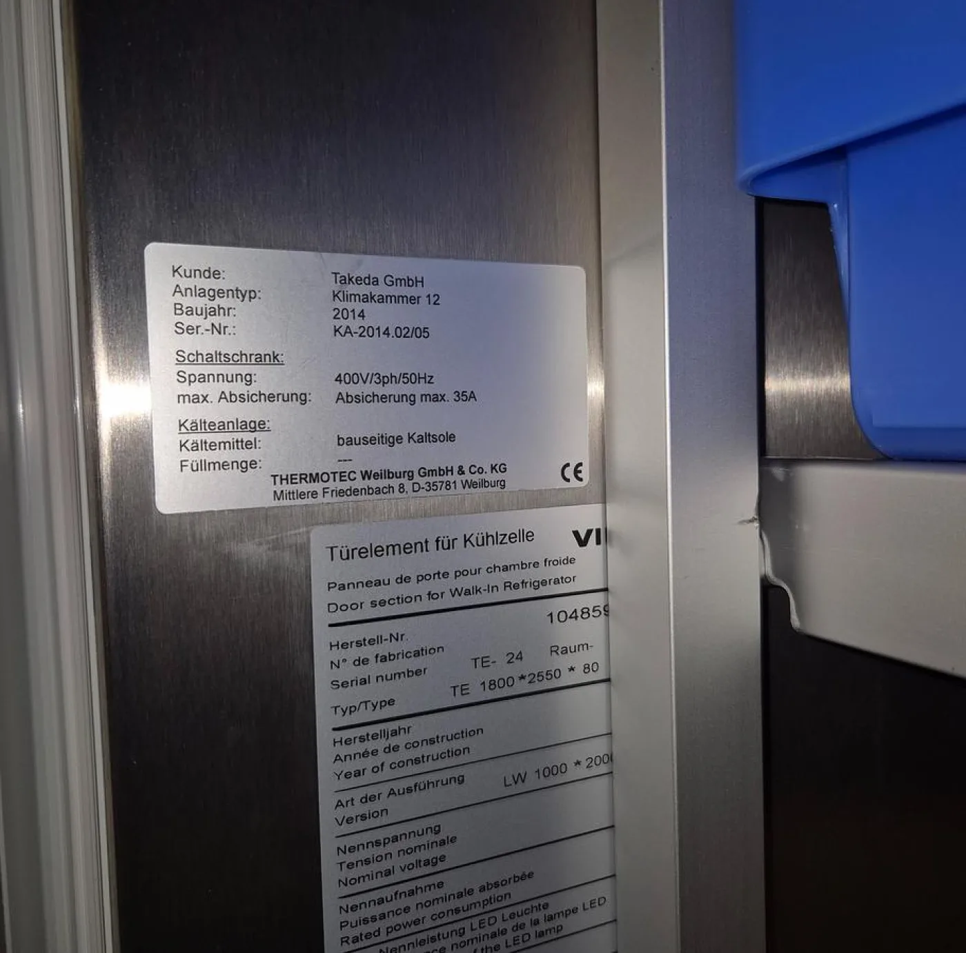 Thermotec Klimakammer für 20°+30°+40° Kompletteinheit TE1700*2550*80 - 3