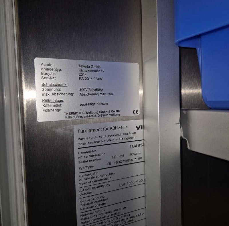 Thermotec Klimakammer für 20°+30°+40° Kompletteinheit TE1700*2550*80