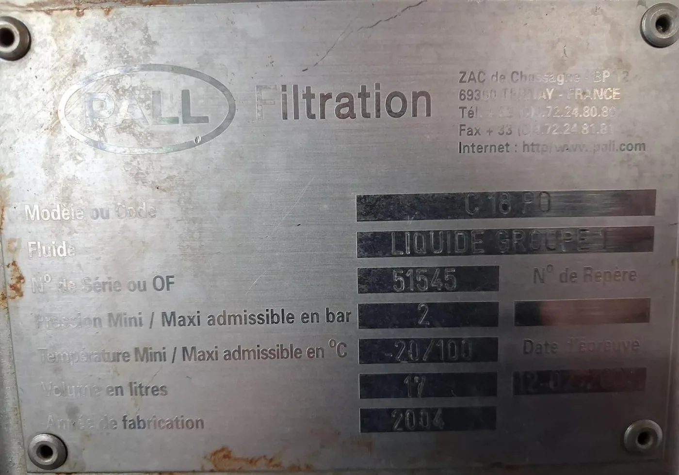 Pall Filtration C18 FD Stainless Steel Liquid Filter Housing - 4
