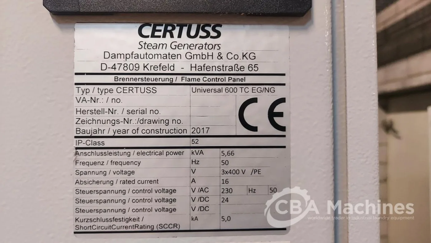2017 Certuss 1x Steam Generator 600kg/h (921) - 2