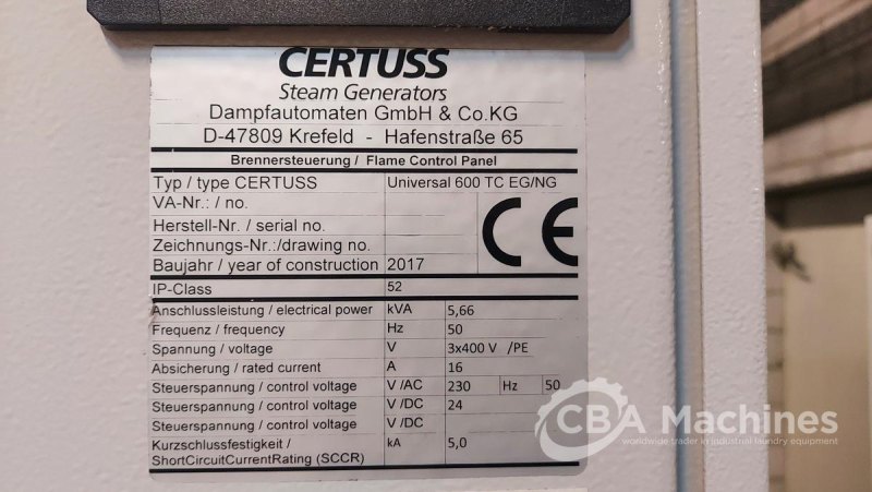 2017 Certuss 1x Steam Generator 600kg/h (921)
