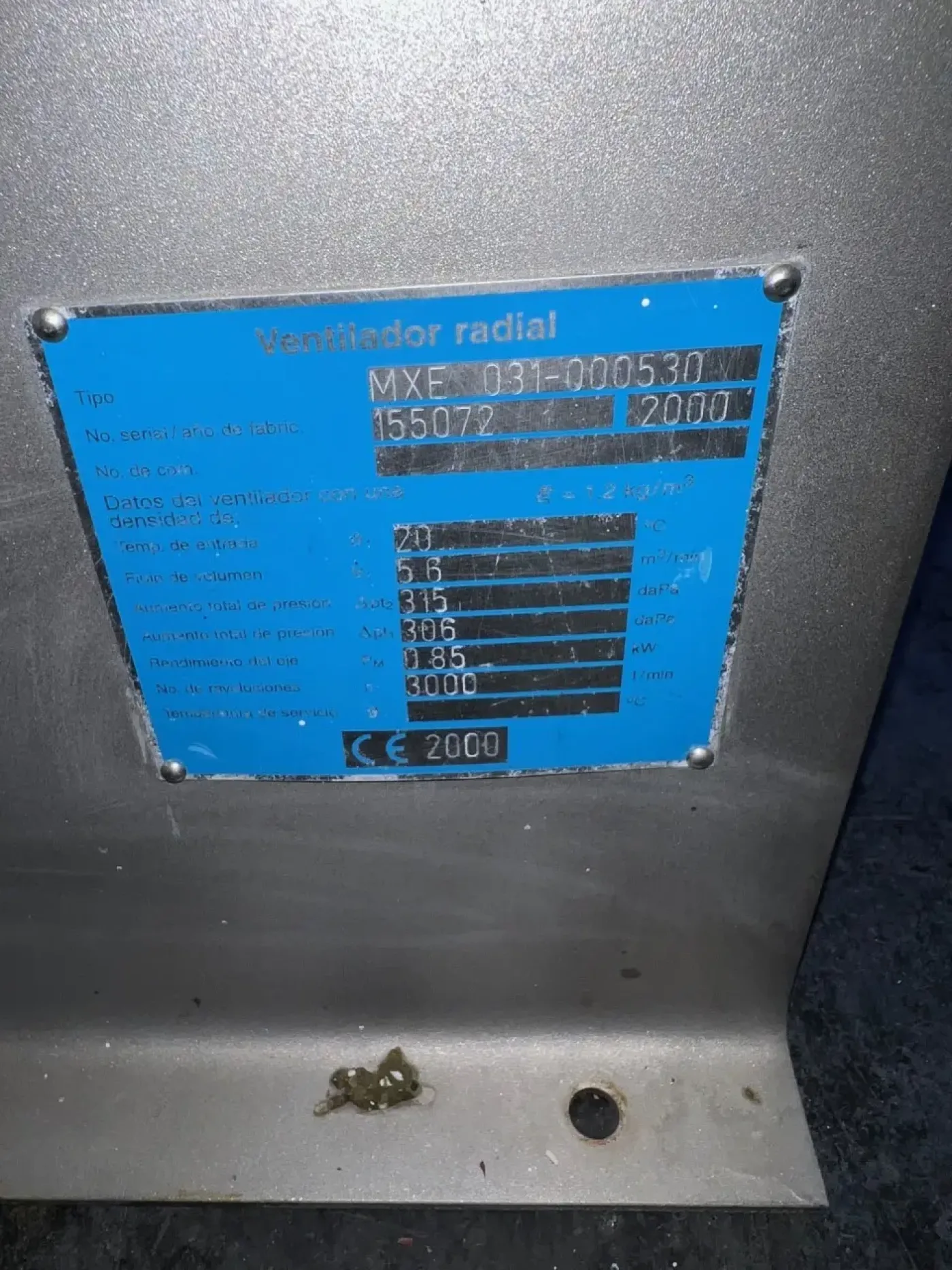 USED RADIAL INDUSTRIAL FAN MXE 031-000530 1.5 KW - 5