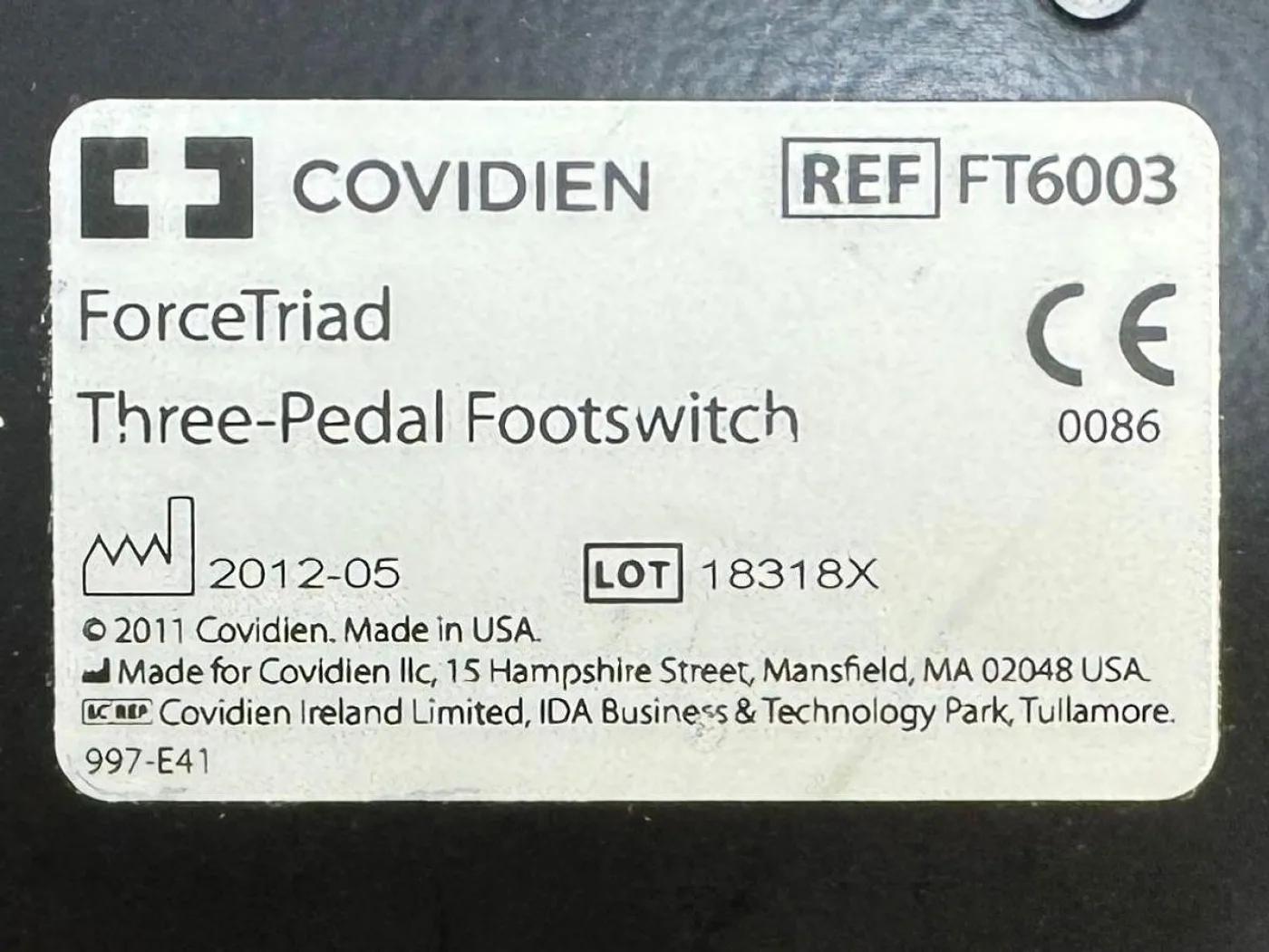 Covidien ForceTriad Three-Pedal Footswitch REF FT6003 -3 Pieces - 5