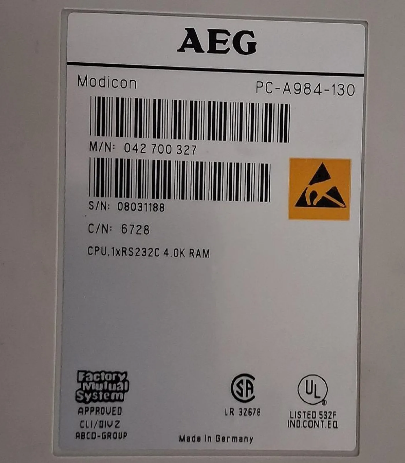 AEG Modicon PC-A984-130 PLC Controller - 7