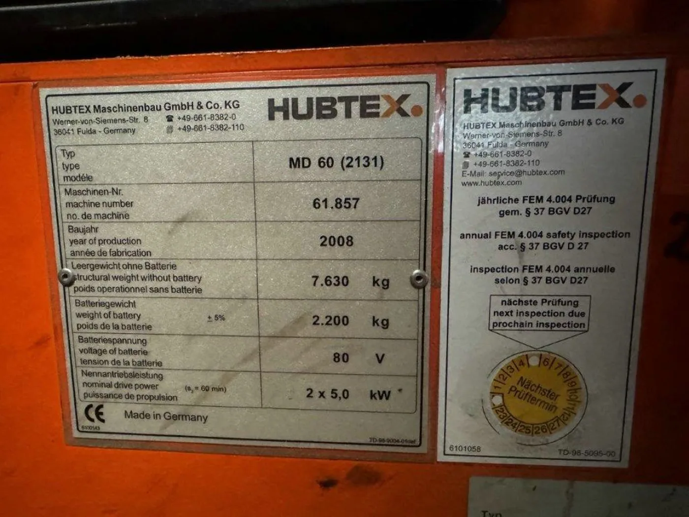 Genkinger Hubtex - MD 60 Serie 2131 warp beam lift truck - 2