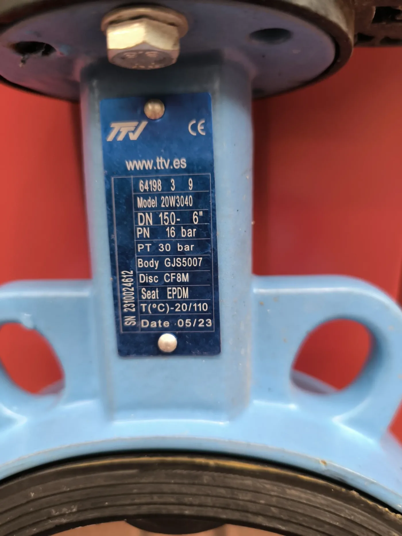 MANUAL BUTTERFLY VALVE TTV 20W3040 DN150 PN10 - 2