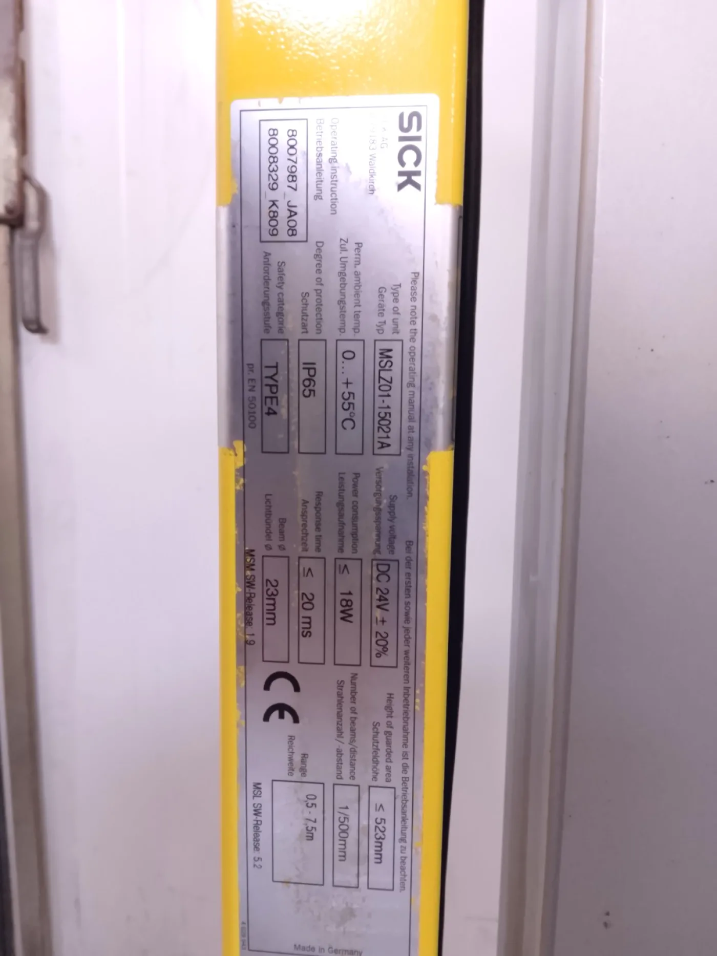 BARRIERE DI SICUREZZA FOTOELETTRICHE – SICK – MOD. MSLZ / PSZ - 7