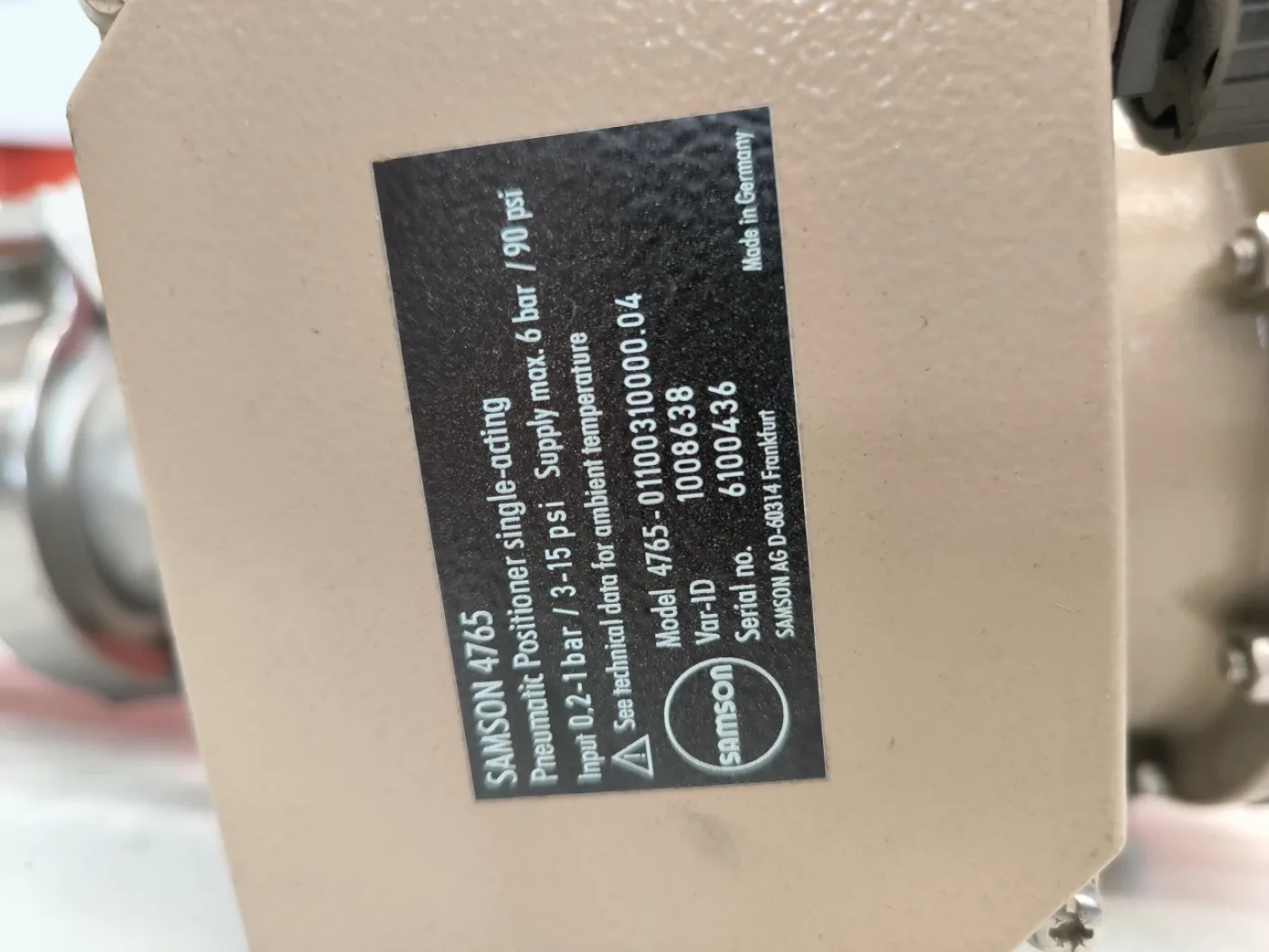 PROPORTIONAL CONTROL VALVE SAMSON 3271 WITH PNEUMATIC ACTUATOR SAMSON 4765 UNUSED - 4