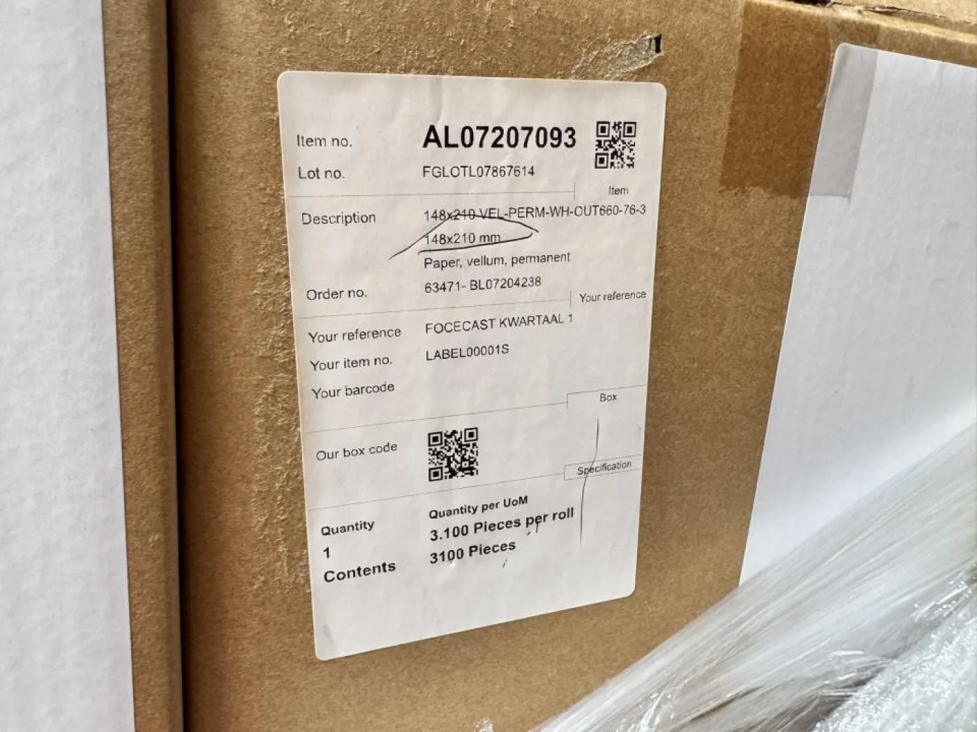 Self-adhesive blank vellum paper label roll 3 pallets - 5
