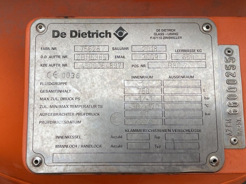 De Dietrich 750 L (Glass line) - Pressure vessel