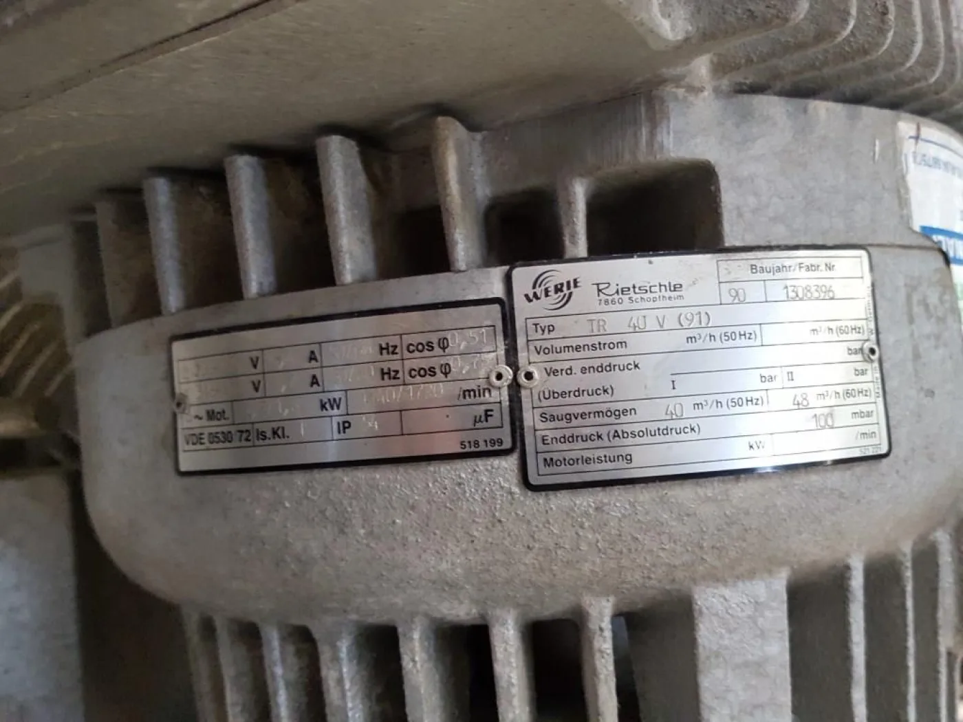POMPA DA VUOTO – WERIE RIETSCHLE – MOD. TR 40 V - 5