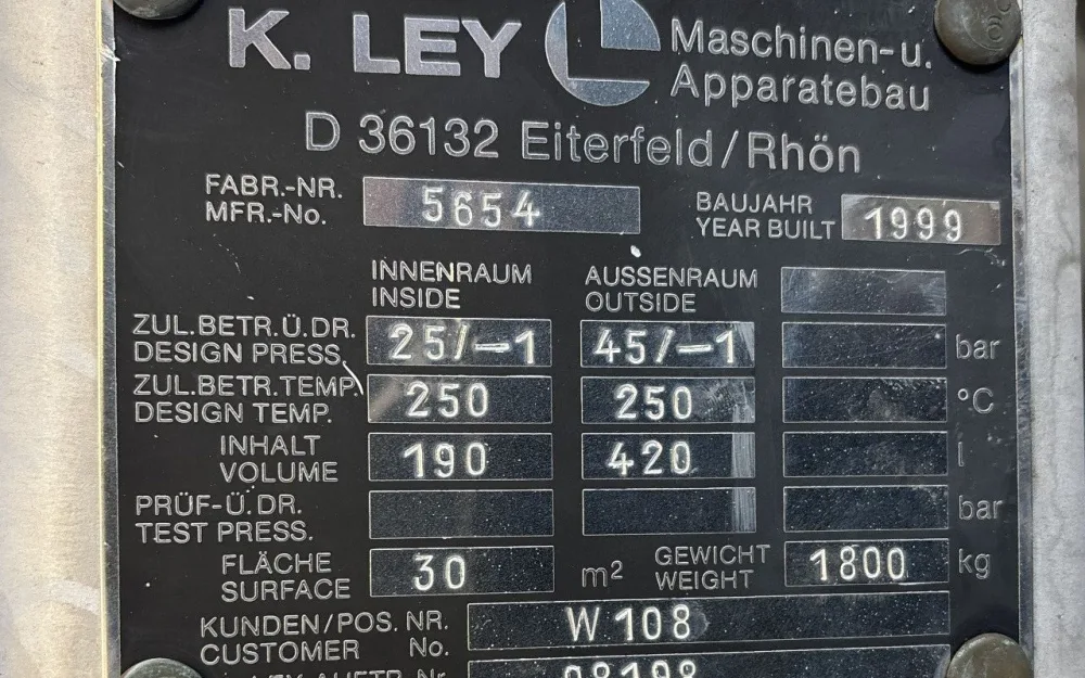 K.ley Eiterfeld U-tube Vertical Heat Exchanger — 30 m² 25 bar - Shell and tube heat exchanger